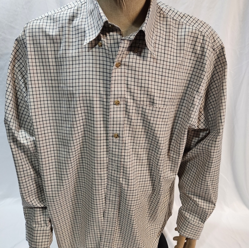 Men's Brooks Plaid Long Sleeve Button Down Shirt XL White / Blue